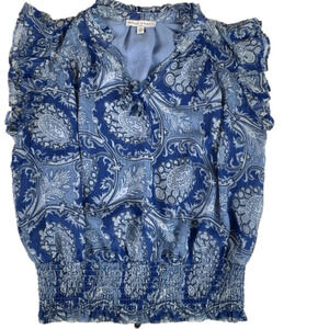 MAISON d'Amélie blue short sleeve peasant blouse NWOT